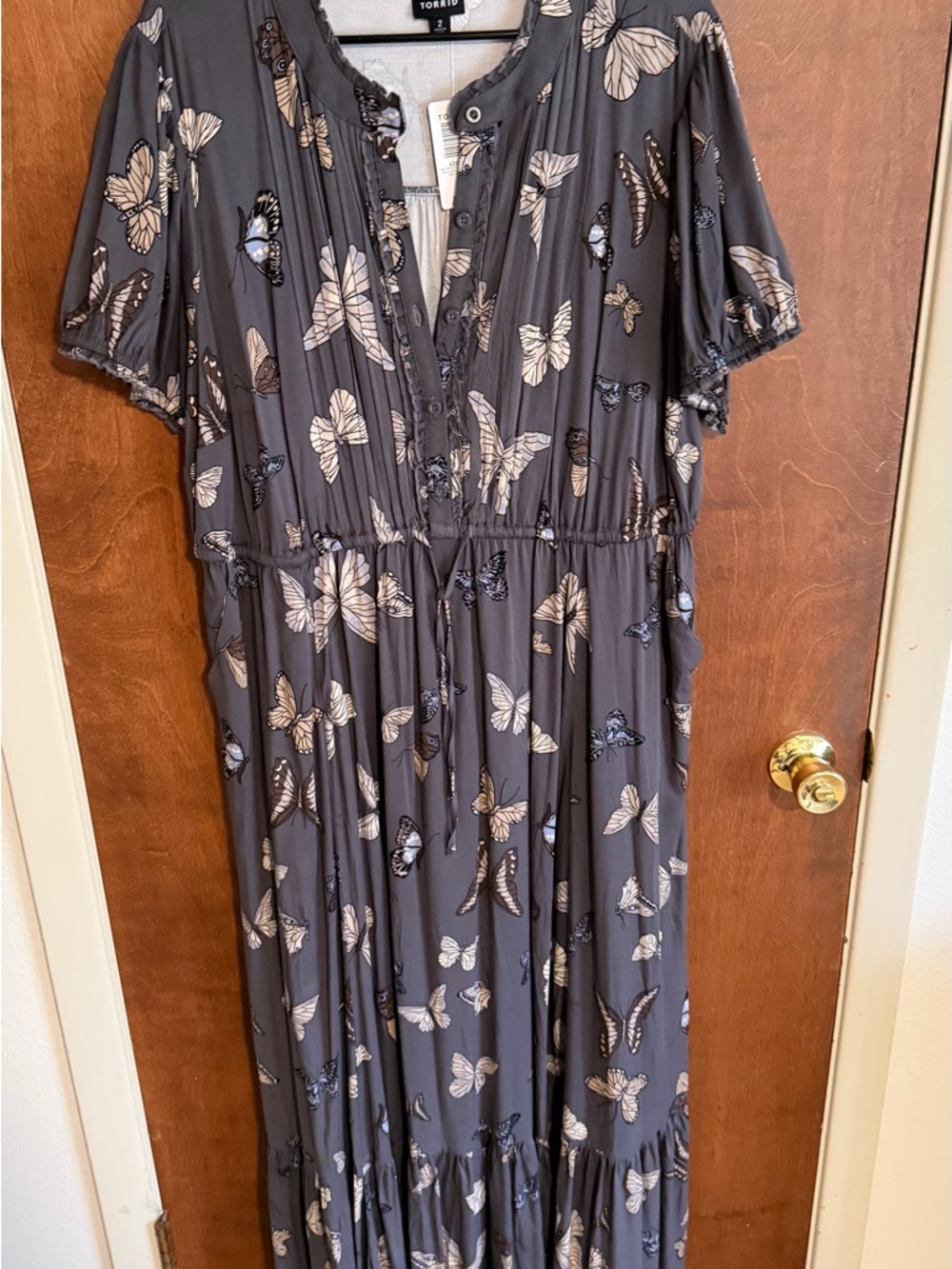 Torrid NWT Charcoal Butterfly-Print Maxi Dress - Picture 3 of 8